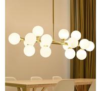 JQQJZLC Lampadini lineari di Vetro Globe Lampade lineari in Ottone Oro Lampada a metà secolo Cucina Isola lampade a Sospensione Lampada sospesa per Soggiorno a tavola (Oro, 3000k)