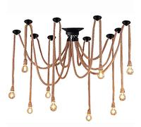 JQQJZLC Luce a Sospensione della Corda di Canapa Industriale Vintage, lampadario della Corda di Canapa Camera da Letto, Luce a Sospensione Multi Head E27 per la Corda del Ristorante-Hemp 16