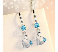JQQJZLC Orecchini d'Argento di Gioielli, 925 Gioielli da Donna in Argento Sterling in Argento Blu zircone Rosa Cristallo Cigno Long Nappa per Orecchini a Gancio Retro