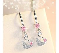 JQQJZLC Orecchini d'Argento di Gioielli, 925 Gioielli da Donna in Argento Sterling in Argento Blu zircone Rosa Cristallo Cigno Long Nappa per Orecchini a Gancio Retro