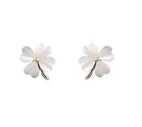 JQQJZLC Orecchini fioriti per Trifoglio Gatto Verde per Donne Ragazze 925 Sterling Argento Post Pin ipoallergenico Fortunato Amore Cuore 4 Foglie Petali Piccoli stalloni Carini Orecchini Doni