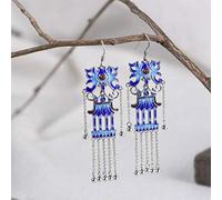 JQQJZLC per il Timpano in Stile Cinese S925 Bruciata Blue Long Nappel Women Thai Vintage Butterfly Bead Chain Orecchini di Agata Rossa