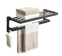 JQQJZLC Pianto di Asciugamano Montato a Parete Pieghevole, parata di Asciugamano in Alluminio Multifunzionale con Due Barre da Asciugamano e 4 Ganci per Il Bagno, gabinetto/50 cm