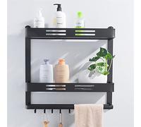JQQJZLC Scaffali da Bagno Ripiani galleggianti Monte a Parete in Alluminio Nero scaffale da Bagno con cassiatta con Barra e Gancio per Asciugamano Shampoo Ripiani di deposito Cucina per Il Bagno
