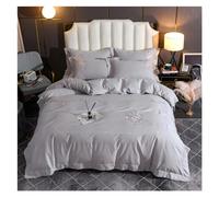 JQQJZLC Set di Biancheria da Letto a Quattro Pezzi Fiori Ricami da Letto da Letto Blu lettiera re Queen Size in Lino Size di Cotone Egiziano Filo di Copertura del piumone Letto a Letto a Quattro