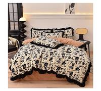 JQQJZLC Set di Biancheria da Letto a Quattro Pezzi Set Shaggy Morbido in Velluto in Velluto Francese v-intage in Pizzo Rosa Increspatura da Letto Singola Regina re del Fiume piumone Foglio Foglio di