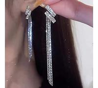JQQJZLC Zircon Inlaid Five Petal Flower Earrings for Women Tassel Long Earrings Wedding Jewelry