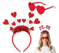 JqruiTbeis Set di 2 cerchietti a forma di cuore, per costume da donna, accessori per carnevale, a forma di cuore, per carnevale, occhiali rossi, per San Valentino, matrimonio