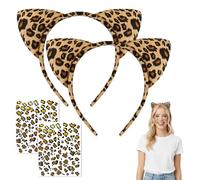JqruiTbeis Set di 4 pezzi leopardi con fasce auricolari e tatuaggi facciali, orecchie leopardi, cerchietto per capelli per donne e bambini, perfetto per Halloween, carnevale e cosplay animali