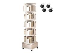 JQslycdmv Libreria Girevole A 5 Ripiani Con Mobiletto Portaoggetti, Libreria Girevole A Torre Con Ruote, Scaffale In Legno Con Esposizione A 360°, Per Piccoli Spazi(B)