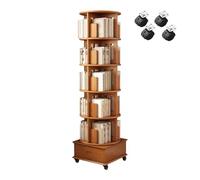 JQslycdmv Libreria Girevole A 5 Ripiani Con Mobiletto Portaoggetti, Libreria Girevole A Torre Con Ruote, Scaffale In Legno Con Esposizione A 360°, Per Piccoli Spazi(C)