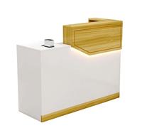 JQslycdmv Piccolo banco reception con illuminazione a strisce LED, cassetti e armadietti con serratura for ufficio domestico, salone di bellezza, barbiere, cassa al dettaglio(Brown-Right,100cm)