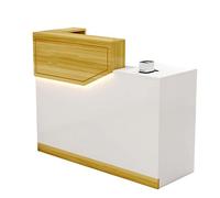 JQslycdmv Piccolo banco reception con illuminazione a strisce LED, cassetti e armadietti con serratura for ufficio domestico, salone di bellezza, barbiere, cassa al dettaglio(Brown-Left,100cm)