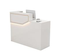 JQslycdmv Piccolo banco reception con illuminazione a strisce LED, cassetti e armadietti con serratura for ufficio domestico, salone di bellezza, barbiere, cassa al dettaglio(White-Left,140cm)