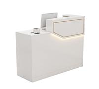 JQslycdmv Piccolo banco reception con illuminazione a strisce LED, cassetti e armadietti con serratura for ufficio domestico, salone di bellezza, barbiere, cassa al dettaglio(White-Right,120cm)