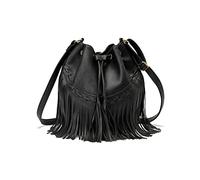 JQTOP Borse a secchiello da donna in pelle con coulisse nappa Hobo e borse a tracolla, Nero , Vintage