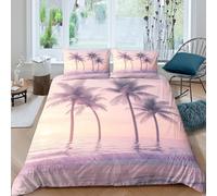 JQZXKNHPRS beach-palm-treescopripiumino microfibra 3 Pezzi stampa di 3D con cerniera tropical-sunset-style Set Di Copripiumino con federe traspirante morbida for ragazzi Single（140x200cm）