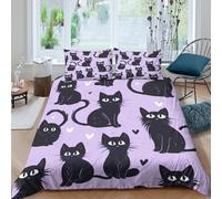 JQZXKNHPRS black cats patternSet Di Copripiumino morbida Set di 3 Pezzi stampa di 3D con cerniera cute cartoon style copripiumino incluso federe aiosa for bambini adulti ragazzi Super king（260x220cm）