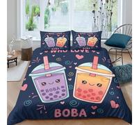 JQZXKNHPRS Boba drinksSet Di Copripiumino microfibra 3 pezzi motivo 3D con cerniera kawaii cute design copripiumino con federe soffice ultra morbido for coppie Double（200x200cm）