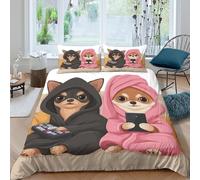 JQZXKNHPRS Chihuahua petsSet Di Copripiumino ultra microfibra Set di 3 Pezzi stampa 3D con cerniera cartoon cozy style copripiumino con federe traspirante ultra morbido for ragazze King（220x240cm）