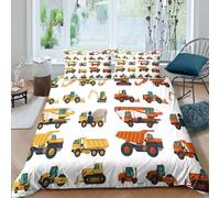 JQZXKNHPRS Construction machinerycopripiumino ultra microfibra Set di 3 Pezzi stampa di 3D con cerniera Cartoon vehicles Set Di Copripiumino incluso federe aiosa morbida for ragazzi Single（140x200cm）