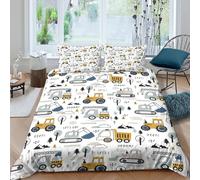 JQZXKNHPRS Construction vehiclesSet Di Copripiumino ultra microfibra 3 pezzi motivo 3D con cerniera Kids cartoon style copripiumino con federe traspirante ultra morbido for coppie Single（135x200cm）