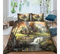 JQZXKNHPRS Cozy cabinSet Di Copripiumino morbida microfibra 3 Pezzi stampa di 3D con cerniera Rustic mountain scene copripiumino con federe traspirante ultra morbido for ragazze Double（200x200cm）