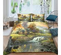 JQZXKNHPRS Cozy cabinSet Di Copripiumino ultra microfibra 3 pezzi motivo 3D con cerniera Rustic mountain scene copripiumino incluso federe aiosa ultra morbido for coppie Single（135x200cm）