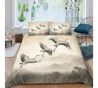 JQZXKNHPRS Cranes in flightcopripiumino ultra microfibra 3 pezzi motivo 3D con cerniera Asian ink wash style Set Di Copripiumino con federe traspirante morbida for adolescenti King（220x240cm）