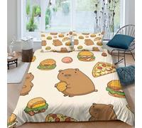 JQZXKNHPRS Cute capybaraSet Di Copripiumino ultra microfibra 3 Pezzi stampa 3D con cerniera Food cartoon style copripiumino con federe soffice ultra morbido for ragazze Single（135x200cm）