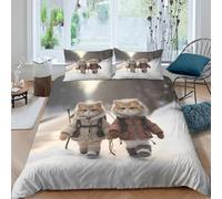 JQZXKNHPRS Cute cat hikerscopripiumino morbida 3 Pezzi stampa 3D con cerniera Winter adventure style Set Di Copripiumino con federe per cuscini traspirante for bambini e adolescenti Single（140x200cm）