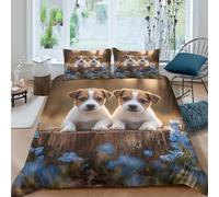 JQZXKNHPRS Cute puppiesSet Di Copripiumino microfibra 3 pezzi motivo 3D con cerniera Forest scene style copripiumino con federe soffice ultra morbido for coppie Super king（260x220cm）