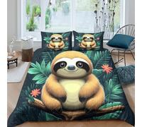 JQZXKNHPRS Cute sloth cartooncopripiumino microfibra 3 Pezzi stampa di 3D con cerniera Jungle animal illust Set Di Copripiumino con federa soffice morbida for ragazzi Single（140x200cm）