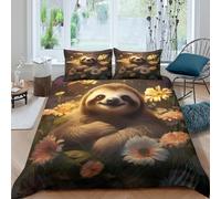 JQZXKNHPRS Cute sloth smilingcopripiumino ultra microfibra 3 pezzi motivo 3D con cerniera floral garden style Set Di Copripiumino incluso federe per cuscini aiosa for adulti Super king（260x220cm）