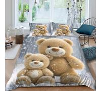 JQZXKNHPRS Cute teddy bearcopripiumino microfibra morbida 3 Pezzi stampa di 3D con cerniera Winter snow scene style Set Di Copripiumino con federe per cuscini traspirante for adulti Double（200x200cm）