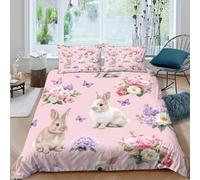 JQZXKNHPRS Easter bunniesSet Di Copripiumino microfibra 3 Pezzi stampa di 3D cerniera nascosta floral spring pattern copripiumino con federe soffice ultra morbido for coppie Double（200x200cm）