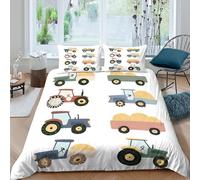 JQZXKNHPRS Farm tractorsSet Di Copripiumino ultra microfibra 3 Pezzi stampa 3D con cerniera Cartoon farm vehicles copripiumino con federe traspirante ultra morbido for ragazze Single（135x200cm）