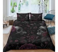 JQZXKNHPRS Gothic skullsSet Di Copripiumino microfibra morbida 3 Pezzi stampa 3D con cerniera Dark floral design copripiumino con federe soffice ultra morbido for ragazze Double（200x200cm）