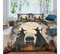 JQZXKNHPRS Halloween witchesSet Di Copripiumino microfibra 3 Pezzi stampa di 3D cerniera nascosta spooky night scene copripiumino con federe soffice ultra morbido for coppie Double（200x200cm）