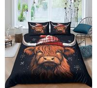 JQZXKNHPRS Highland cowSet Di Copripiumino ultra microfibra 3 Pezzi stampa 3D con cerniera Winter festive illustration copripiumino con federe soffice ultra morbido for ragazze Single（135x200cm）