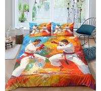 JQZXKNHPRS Karate FightersSet Di Copripiumino morbida Set di 3 Pezzi stampa di 3D con cerniera Dynamic Martial Arts copripiumino incluso federe aiosa for bambini adulti ragazzi Super king（260x220cm）