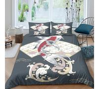 JQZXKNHPRS Koi fish artcopripiumino morbida microfibra 3 pezzi motivo 3D cerniera nascosta Japanese traditional design Set Di Copripiumino con federe per cuscini soffice for adulti Single（140x200cm）