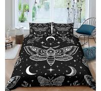 JQZXKNHPRS moon moth artcopripiumino ultra microfibra Set di 3 Pezzi stampa di 3D con cerniera black white mystical Set Di Copripiumino incluso federe aiosa morbida for ragazzi King（220x240cm）