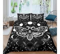 JQZXKNHPRS Moth with skullSet Di Copripiumino microfibra morbida 3 Pezzi stampa 3D con cerniera Black and white mystical copripiumino con federe soffice ultra morbido for ragazze Single（140x200cm）