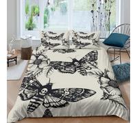 JQZXKNHPRS Skull mothSet Di Copripiumino morbida 3 Pezzi stampa di 3D cerniera nascosta Black and white sketch style copripiumino con federa soffice for bambini adulti ragazzi Single（140x200cm）