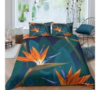 JQZXKNHPRS Tropical Bird of ParadiseSet Di Copripiumino microfibra morbida 3 pezzi motivo 3D con cerniera Floral pattern copripiumino con federe morbida ultra morbido for coppie King（220x240cm）