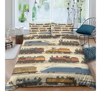 JQZXKNHPRS Vintage trainsSet Di Copripiumino ultra microfibra 3 Pezzi stampa 3D con cerniera Classic locomotive style copripiumino incluso federe aiosa ultra morbido for ragazze Super king（260x220cm）