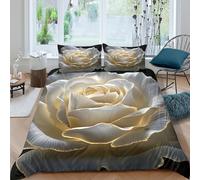 JQZXKNHPRS White rosecopripiumino microfibra morbida 3 Pezzi stampa 3D cerniera nascosta Botanical elegance style Set Di Copripiumino con federe per cuscini soffice for adulti Super king（260x220cm）