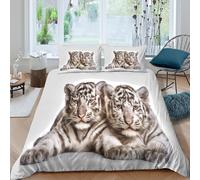 JQZXKNHPRS White tiger cubsSet Di Copripiumino ultra microfibra 3 Pezzi stampa 3D con cerniera Wild animal photography copripiumino con federe soffice ultra morbido for ragazze Double（200x200cm）