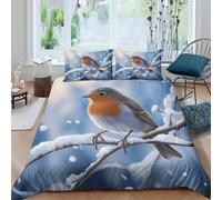 JQZXKNHPRS Winter RobinSet Di Copripiumino microfibra morbida 3 Pezzi stampa 3D con cerniera Nature Illustration Style copripiumino con federe soffice ultra morbido for ragazze Single（135x200cm）